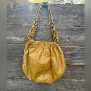 Yellow/Tan Fossil Brand Leather Hobo Shoulder Bag